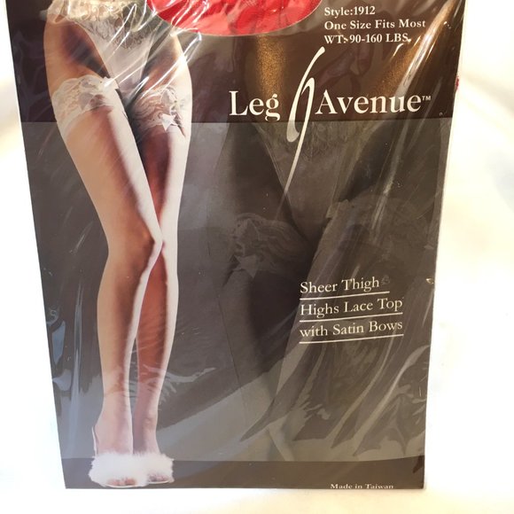 * Leg Ave #1912 Thigh High Red Sheer Lace Top w/ Satin Bows NWT  NOS - Picture 1 of 9